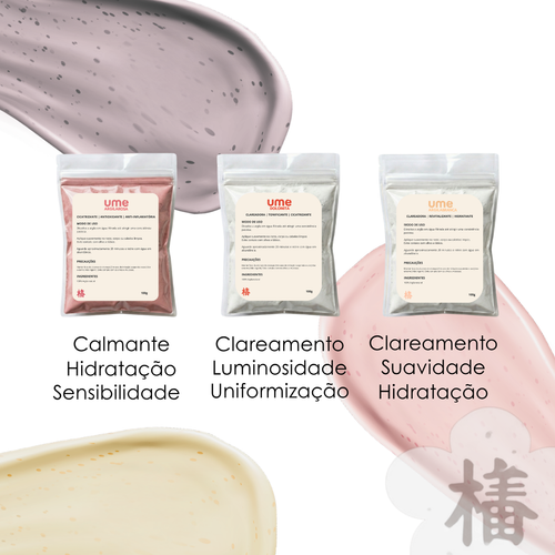 Kit 3 Argilas UME Clareamento Facial Pele Sensível Branca Rosa Dolomita Uniformização Iluminação Skincare