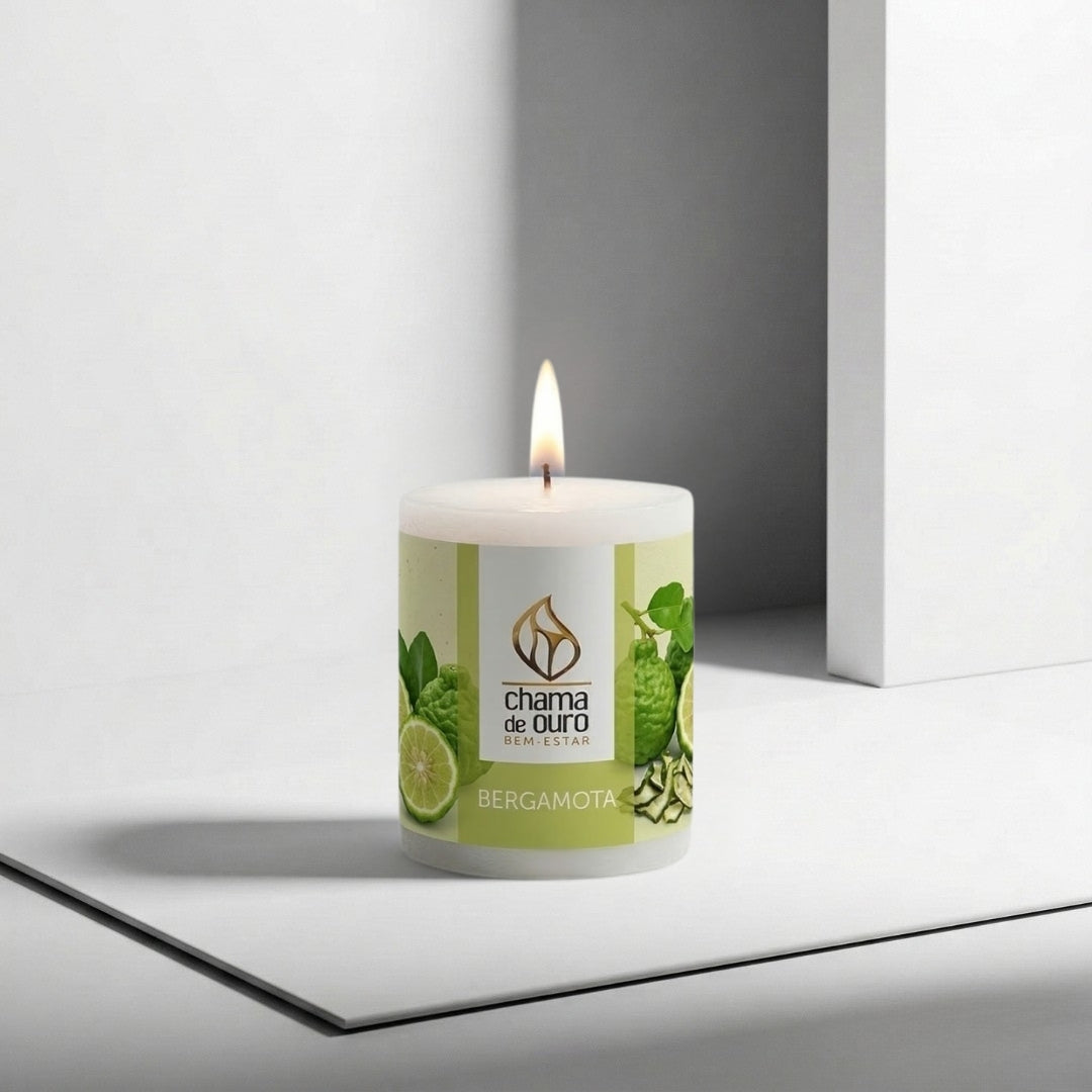 Vela Aromática de Bergamota – Chama de Ouro