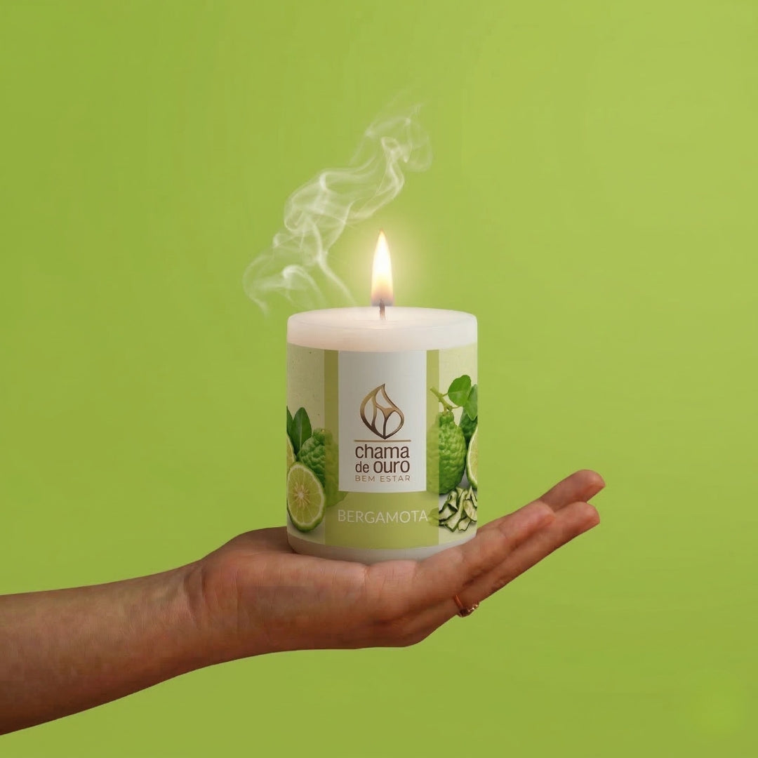 Vela Aromática de Bergamota – Chama de Ouro