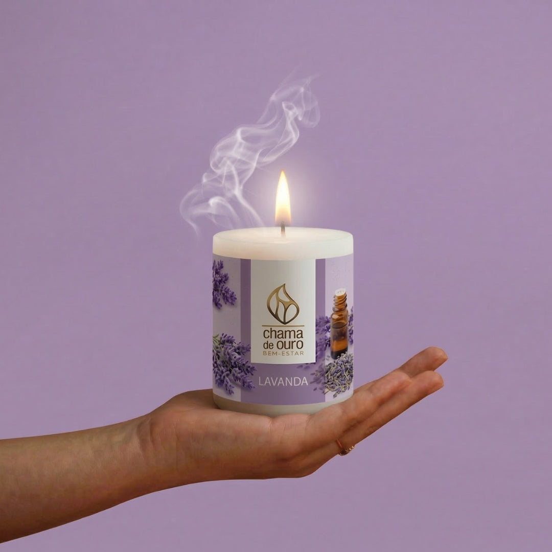 Vela Aromática de Lavanda – Chama de Ouro