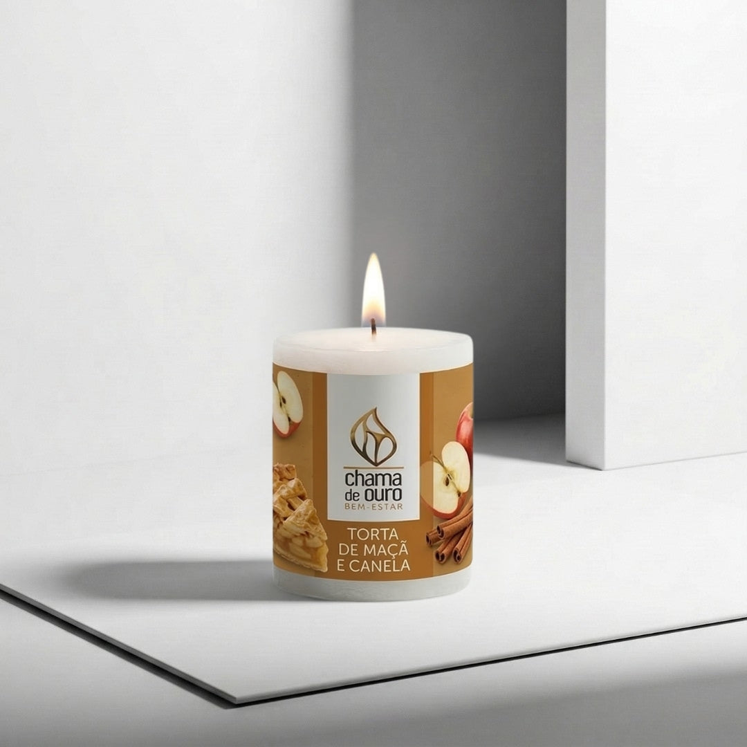 Vela Aromática Torta de Maçã com Canela – Chama de Ouro