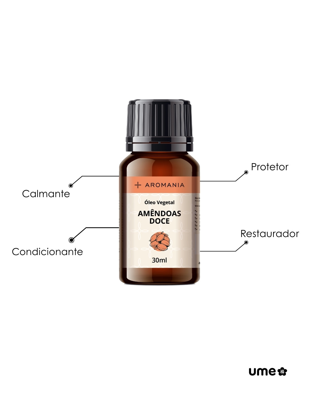 Óleo de Amêndoas Doces 100% Puro 30ml | Óleo Vegetal Hidratante para Pele e Cabelo