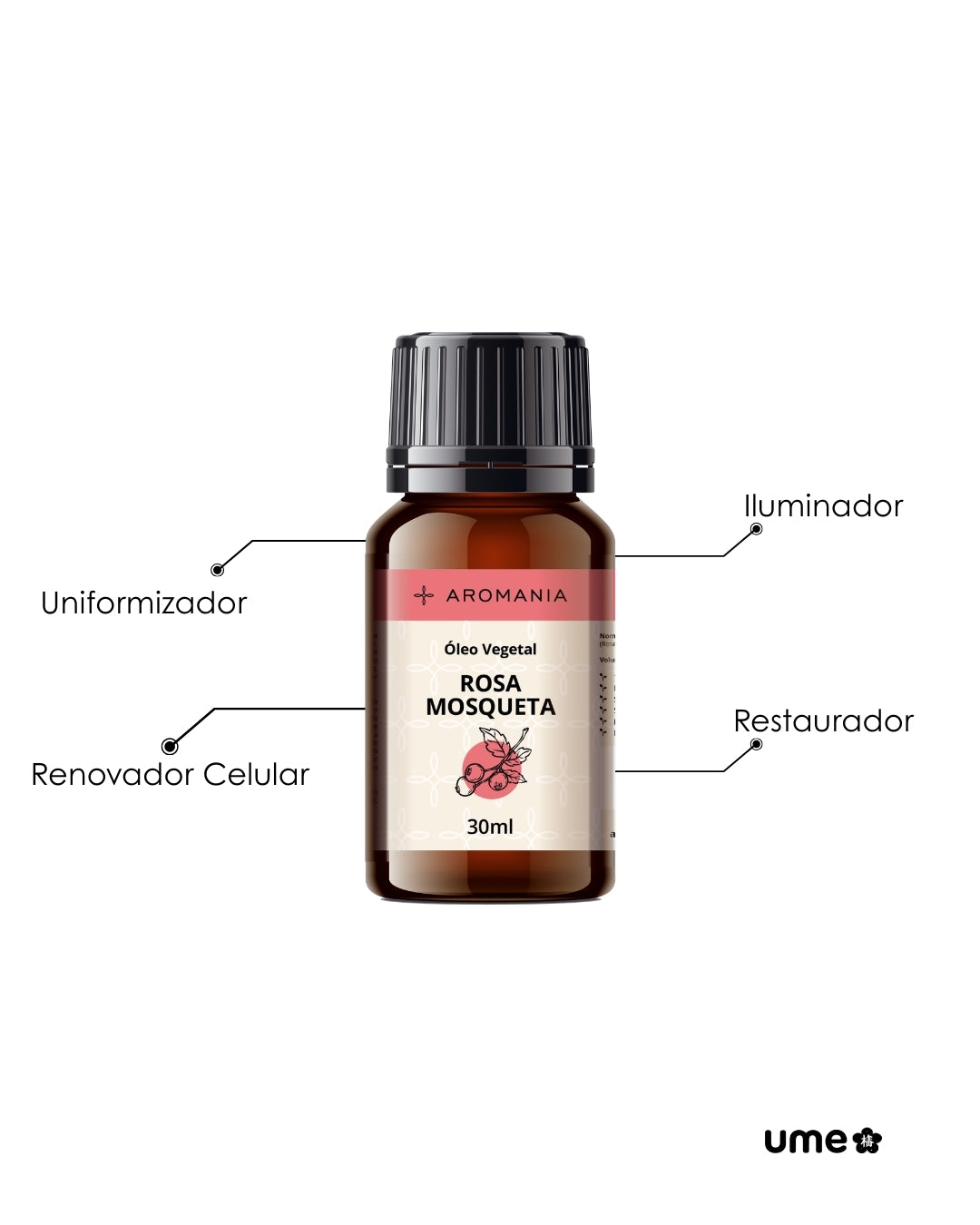 Óleo de Rosa Mosqueta 100% 30ml | Puro Prensado a Frio | Óleo Vegetal Regenerador para Pele