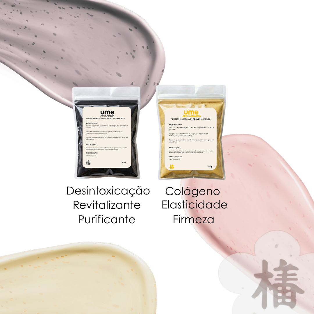 Kit Argila Preta e Amarela UME Firmeza da Pele Colágeno Elasticidade Renovação Facial Antissinais