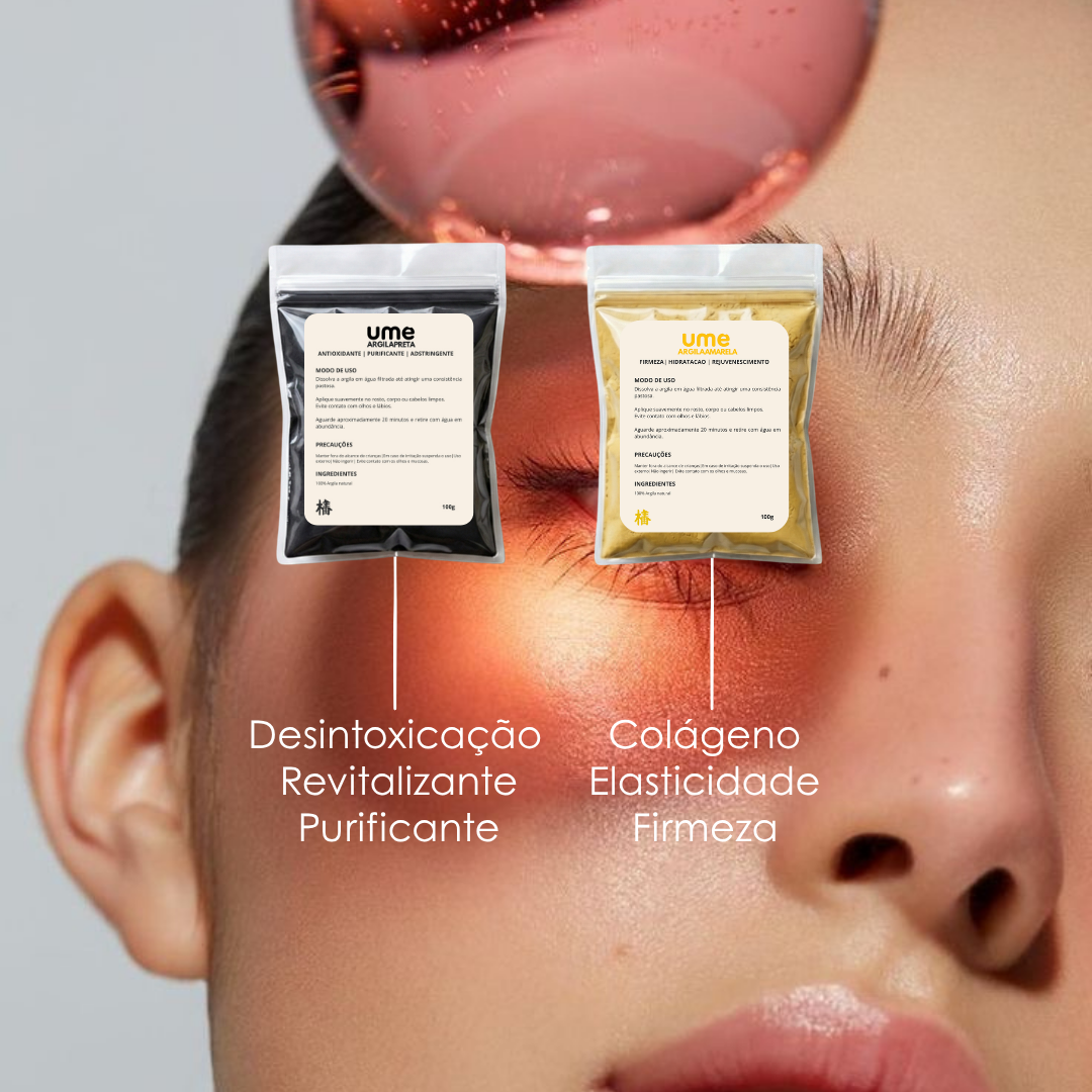 Kit Argila Preta e Amarela UME Firmeza da Pele Colágeno Elasticidade Renovação Facial Antissinais