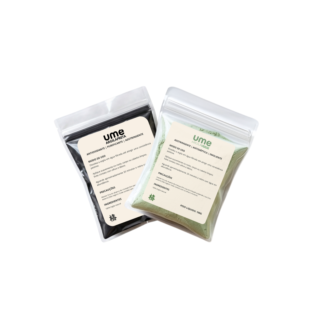 Kit Argila Verde e Preta UME Para Acne Oleosidade Limpeza de Pele Profunda Detox Facial Cravos e Espinhas