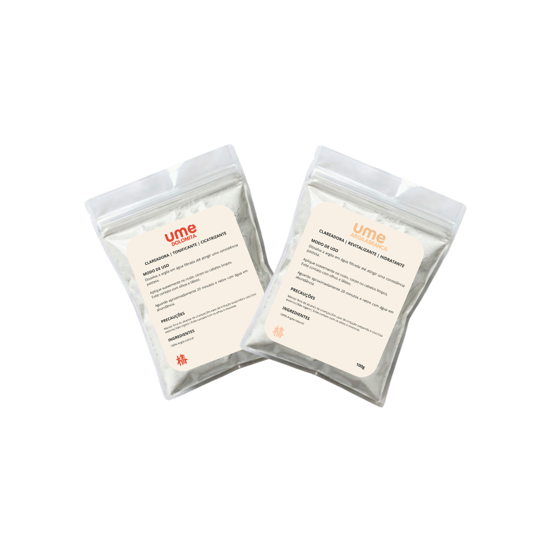 Kit Argila Branca e Dolomita UME Clareamento Facial Intensivo Manchas Uniformização Iluminação