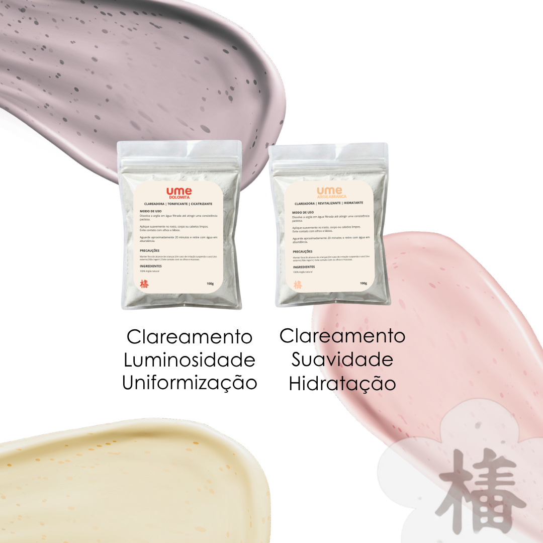 Kit Argila Branca e Dolomita UME Clareamento Facial Intensivo Manchas Uniformização Iluminação