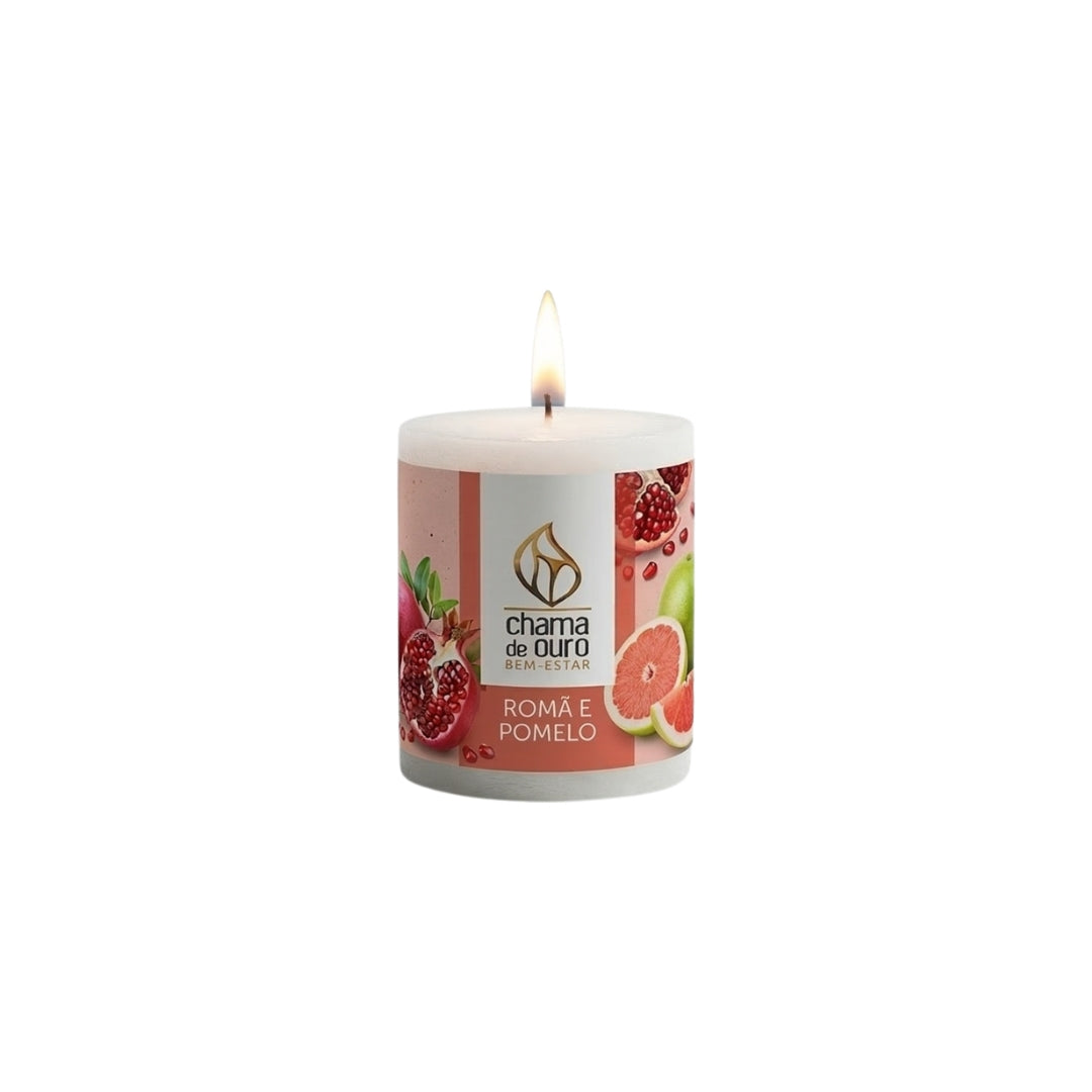 Vela Aromática Romã & Pomelo – Chama de Ouro