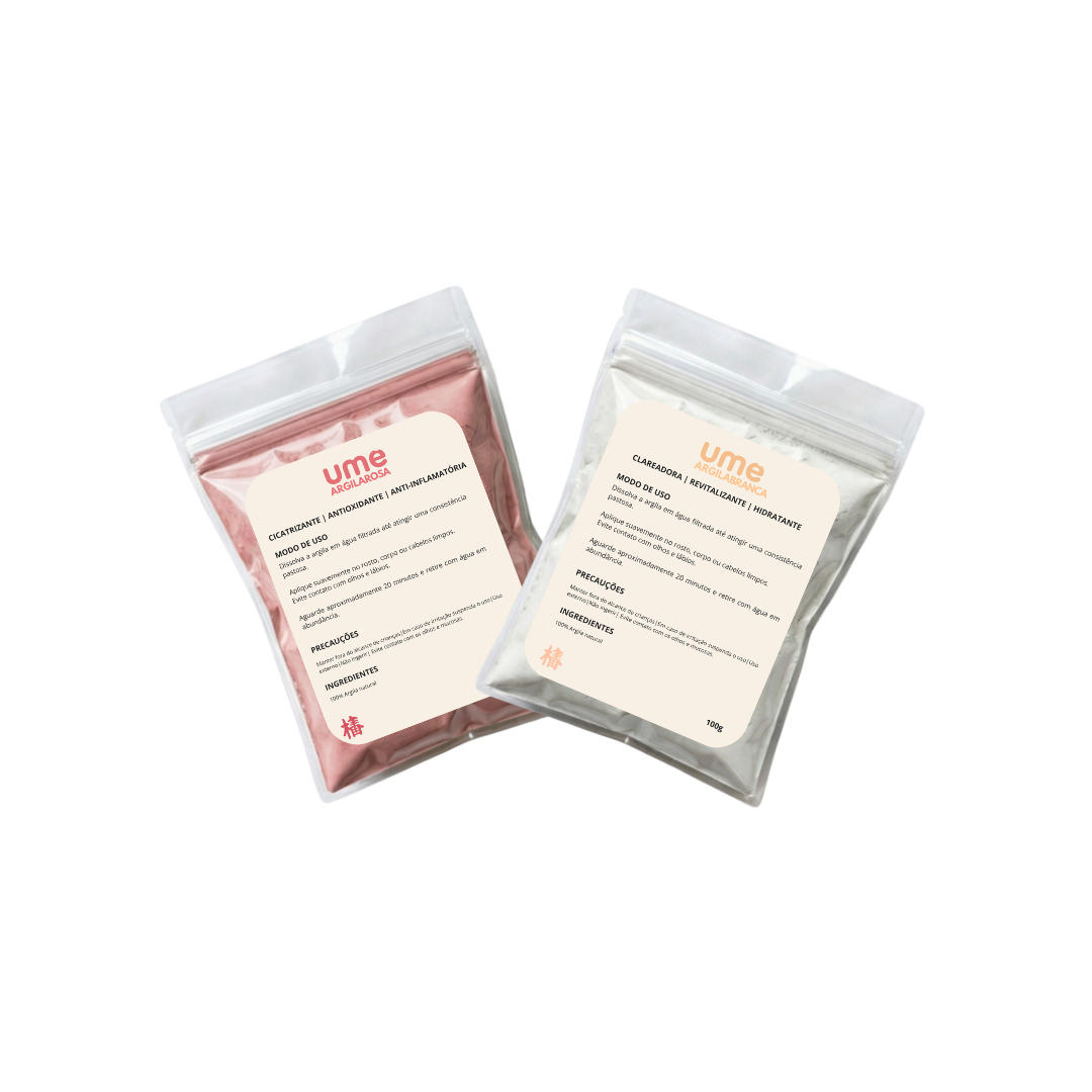 Kit Argila Rosa e Branca UME Para Pele Sensível Hidratação Calmante Clareamento Facial Suave Skincare