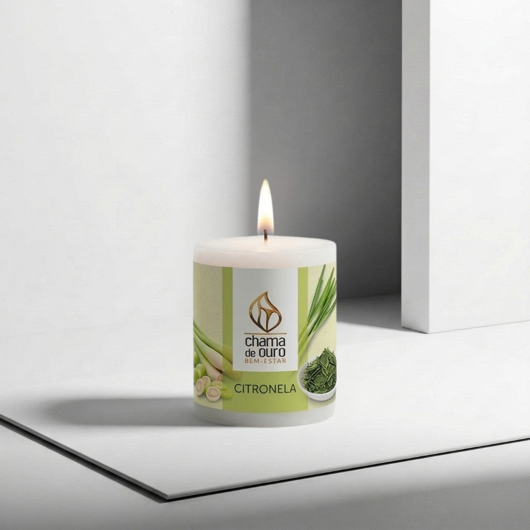 Vela Aromática de Citronela – Chama de Ouro