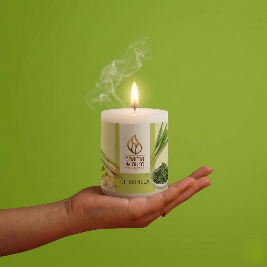 Vela Aromática de Citronela – Chama de Ouro