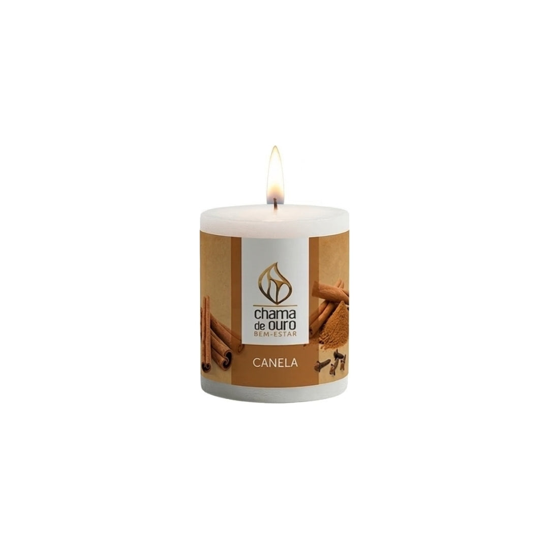 Vela Aromática de Canela – Chama de Ouro