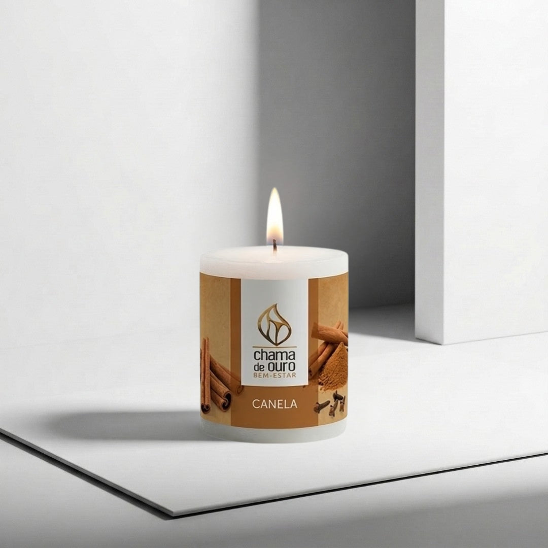 Vela Aromática de Canela – Chama de Ouro