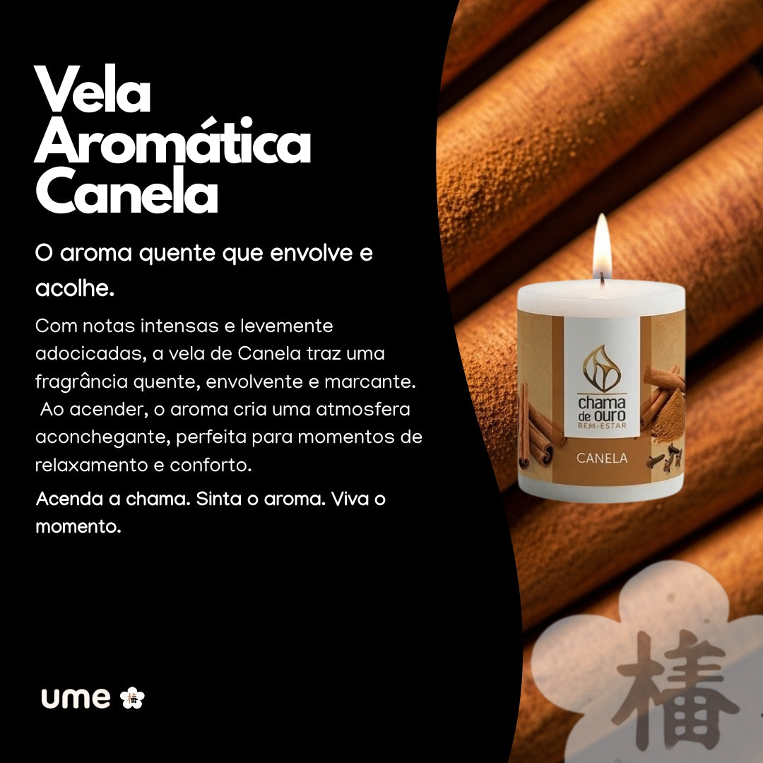 Vela Aromática de Canela – Chama de Ouro