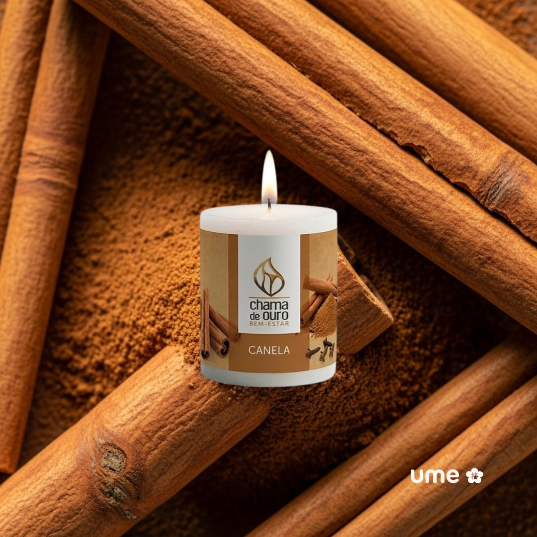 Vela Aromática de Canela – Chama de Ouro