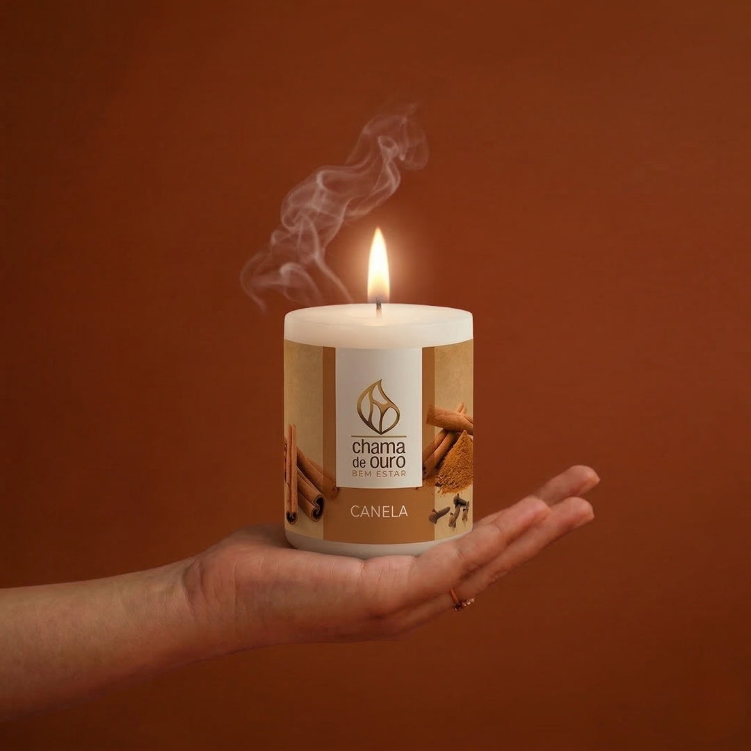 Vela Aromática de Canela – Chama de Ouro