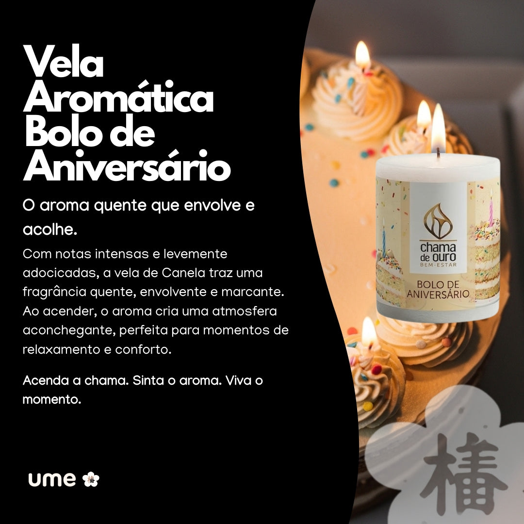Vela Aromática Bolo de Aniversário – Chama de Ouro