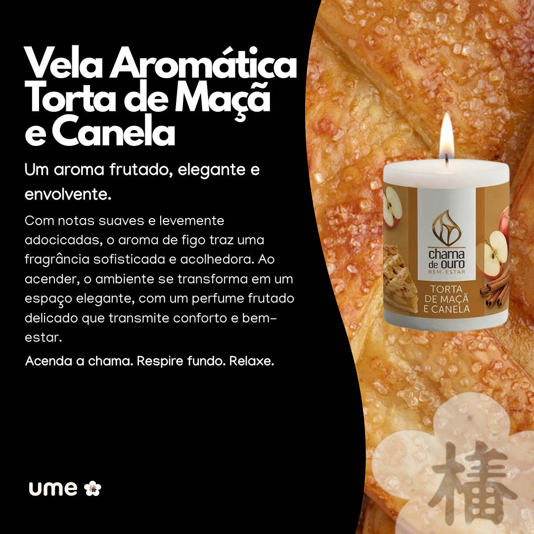 Vela Aromática Torta de Maçã com Canela – Chama de Ouro