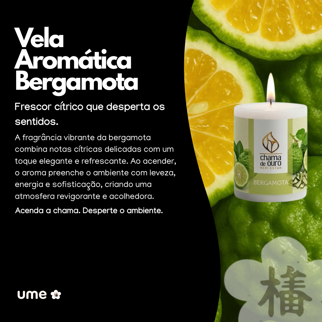 Vela Aromática de Bergamota – Chama de Ouro
