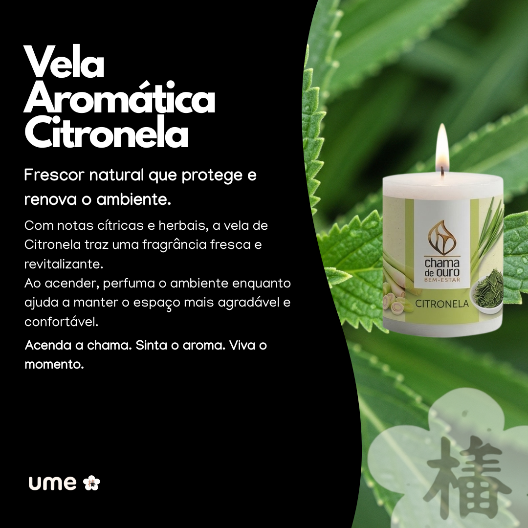 Vela Aromática de Citronela – Chama de Ouro